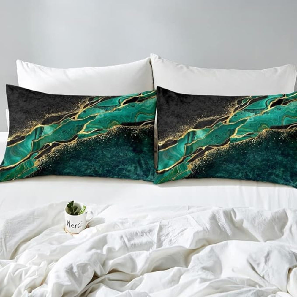 Lisslune | Jade Opulent Gold Accent Duvet Cover Set