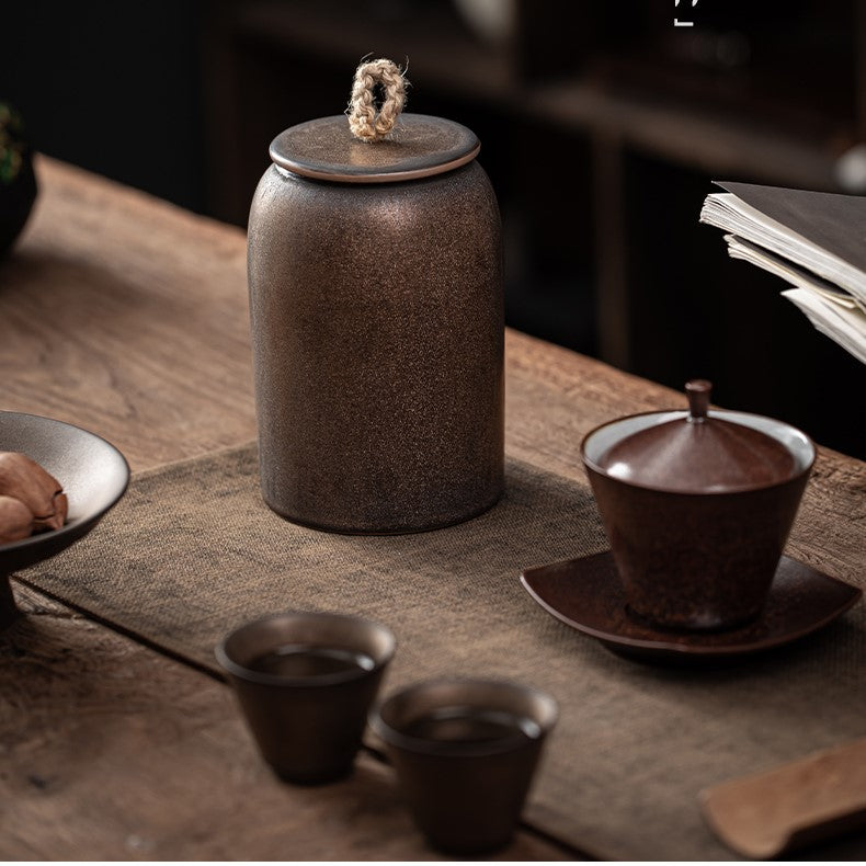 Lisslune | Japanese tea canisters made of ceramics, retro stoneware, airtight, Gong-Fu made of ceramics, for candies, tea ceremony accessories
