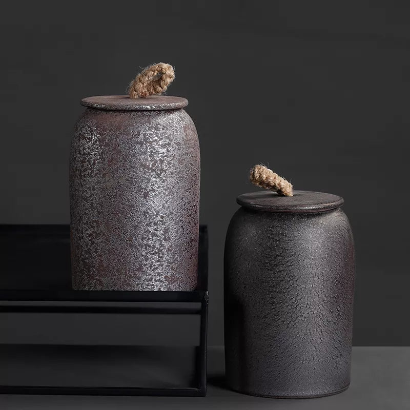 Lisslune | Japanese tea canisters made of ceramics, retro stoneware, airtight, Gong-Fu made of ceramics, for candies, tea ceremony accessories