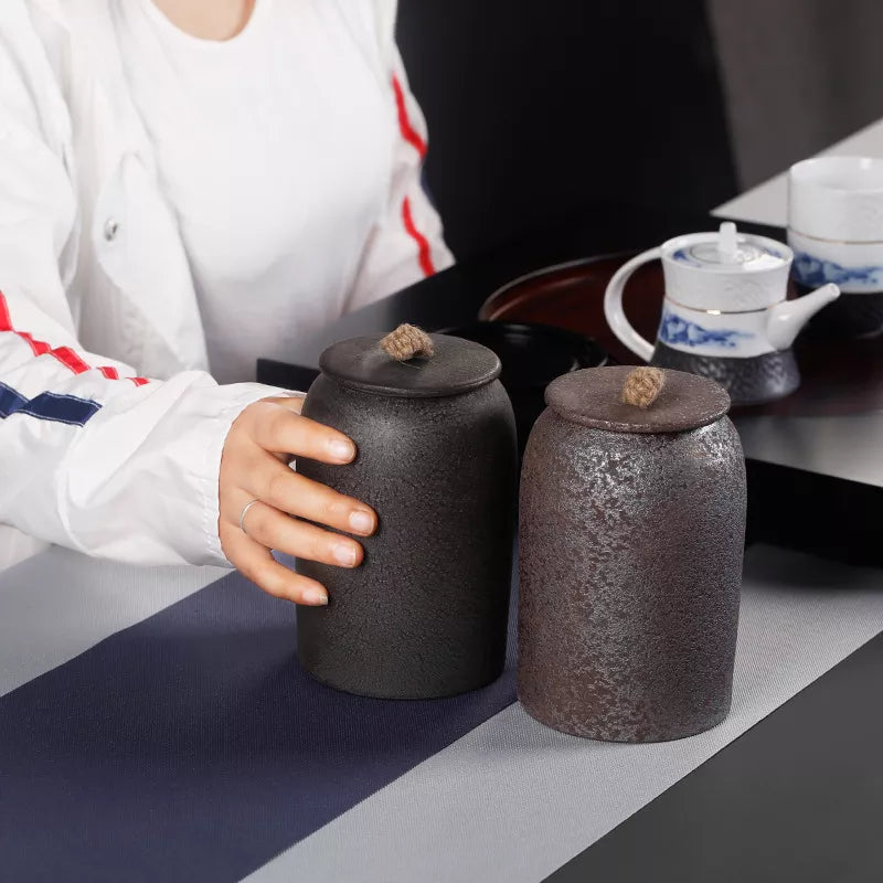 Lisslune | Japanese tea canisters made of ceramics, retro stoneware, airtight, Gong-Fu made of ceramics, for candies, tea ceremony accessories