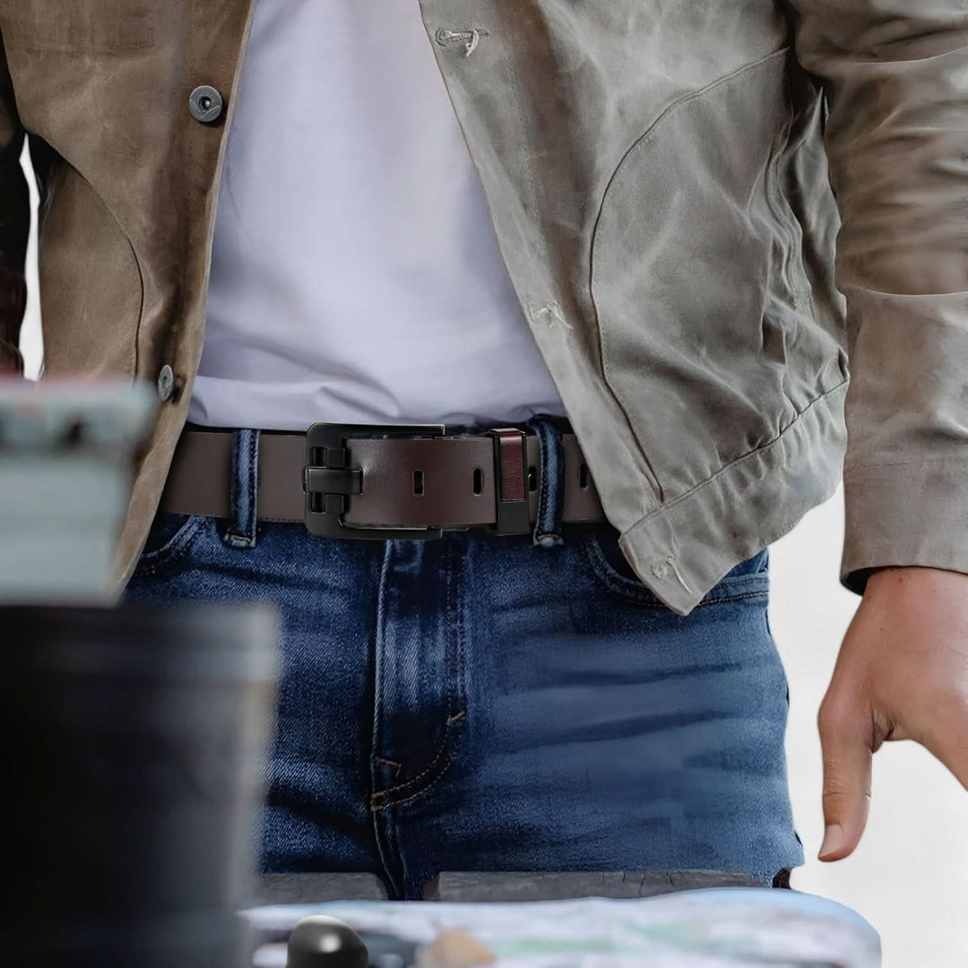Lisslune | Men’s Leather Belt Cowhide with Adjustable Buckle for Any Occasion