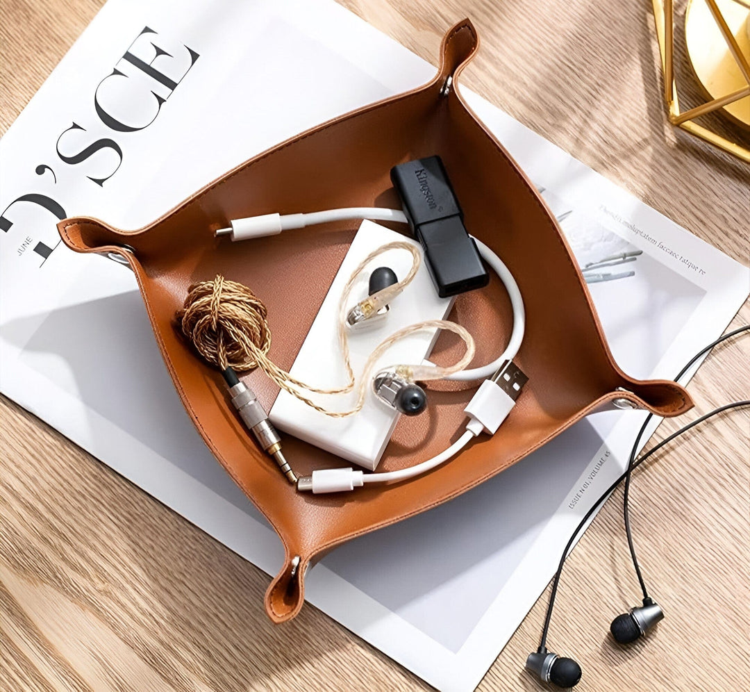 Lisslune | Leather tray catch basin storage box
