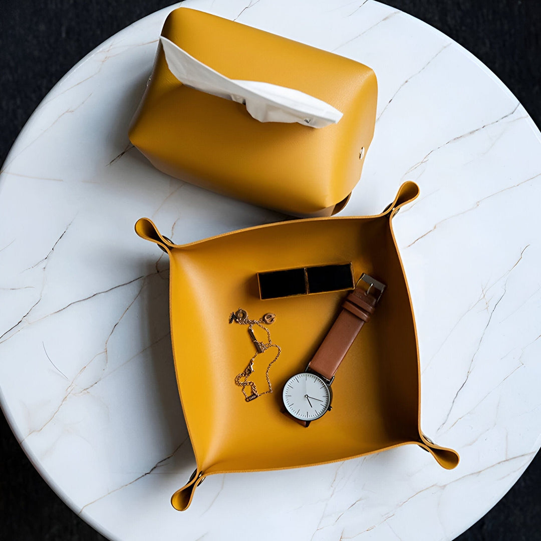 Lisslune | Leather tray catch basin storage box