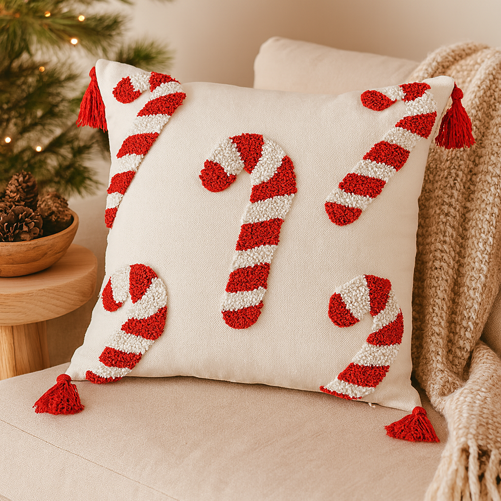 Lisslune | Jollora Christmas Cushion Cover – Candy Cane Pattern for Festive and Cozy Atmosphere