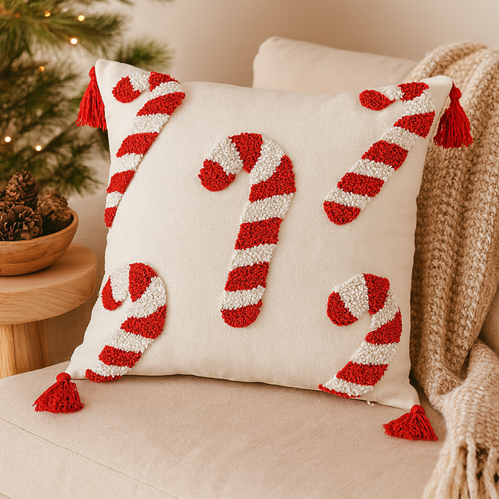 Lisslune | Jollora Christmas Cushion Cover – Candy Cane Pattern for Festive and Cozy Atmosphere