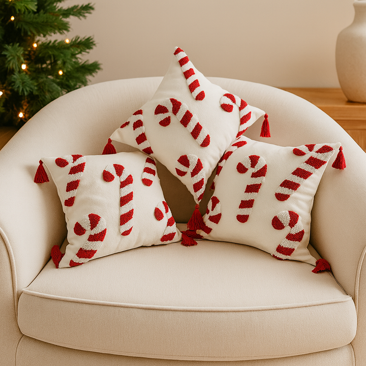 Lisslune | Jollora Christmas Cushion Cover – Candy Cane Pattern for Festive and Cozy Atmosphere