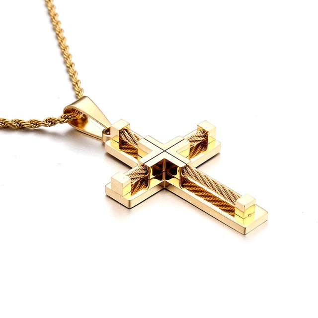 Lisslune | Stainless Steel Bead Cross Men's Pendant