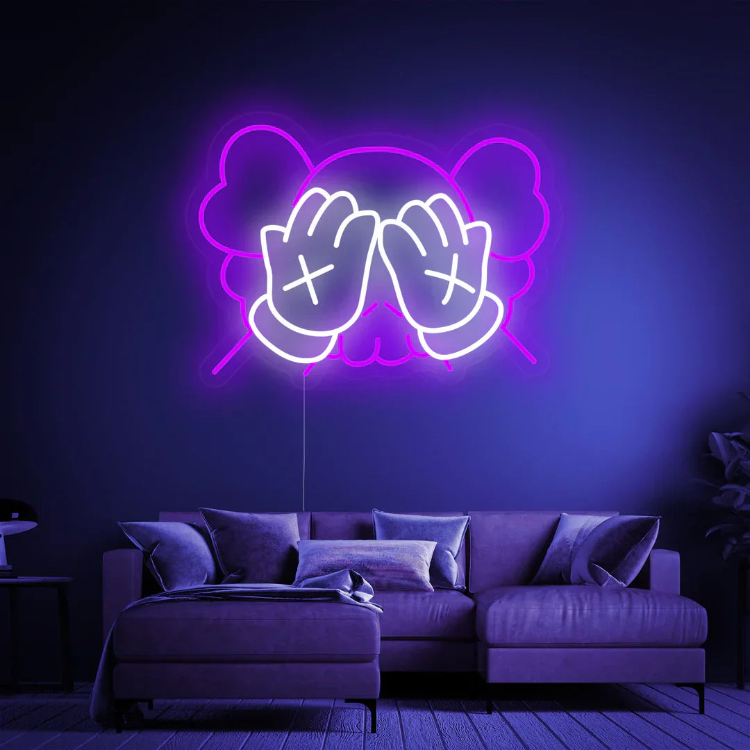 Lisslune | KAWS-inspired Cartoon Hands Neon Sign for Modern Art Spaces and Studios
