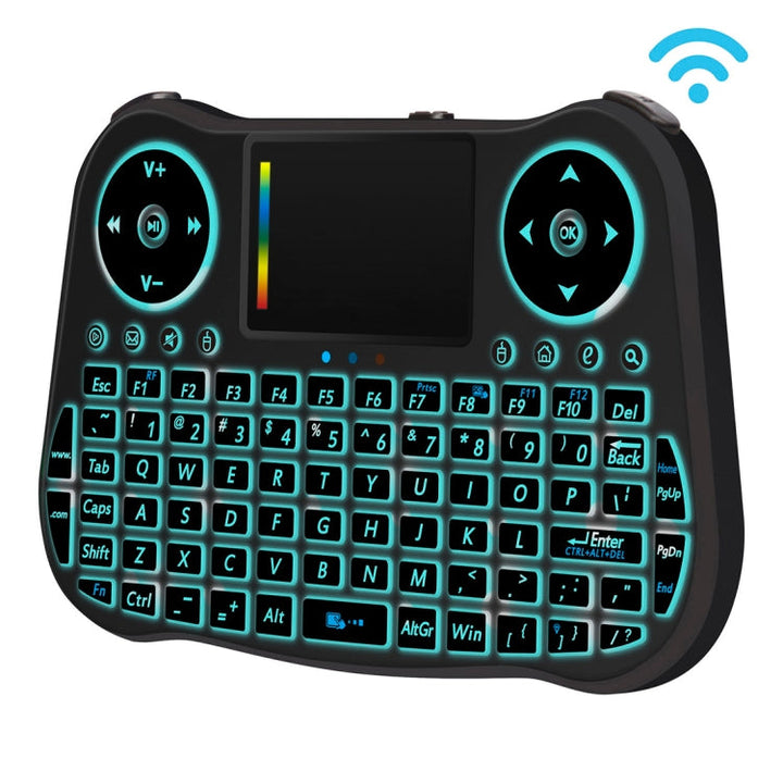 Lisslune | MT08 2.4GHz Mini Wireless Air Mouse QWERTY Keyboard with Color Lighting & Touchpad & Multimedia Control for PC, TV (Black)