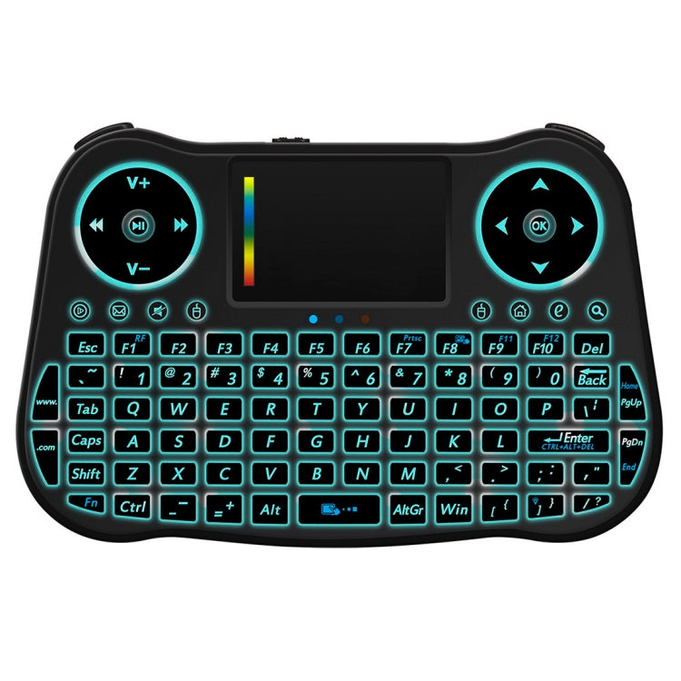 Lisslune | MT08 2.4GHz Mini Wireless Air Mouse QWERTY Keyboard with Color Lighting & Touchpad & Multimedia Control for PC, TV (Black)