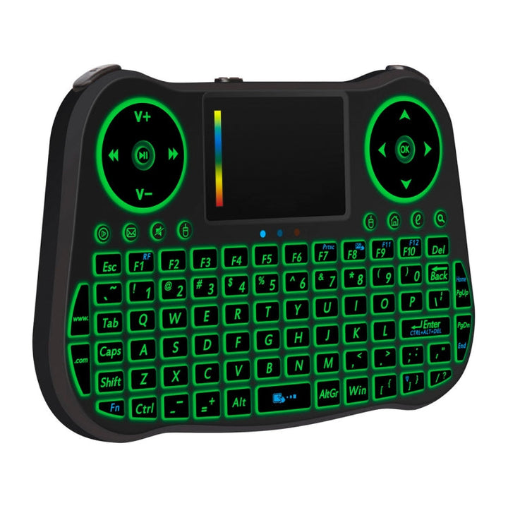 Lisslune | MT08 2.4GHz Mini Wireless Air Mouse QWERTY Keyboard with Color Lighting & Touchpad & Multimedia Control for PC, TV (Black)