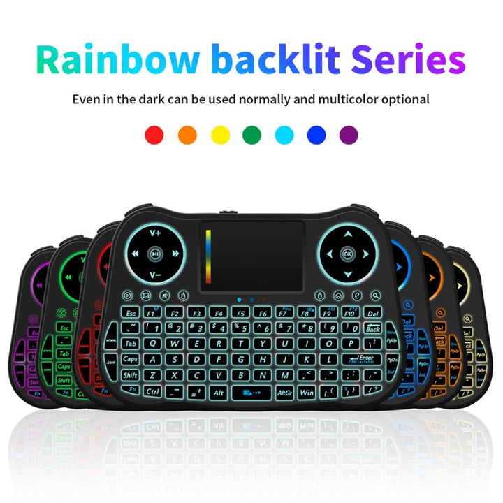 Lisslune | MT08 2.4GHz Mini Wireless Air Mouse QWERTY Keyboard with Color Lighting & Touchpad & Multimedia Control for PC, TV (Black)