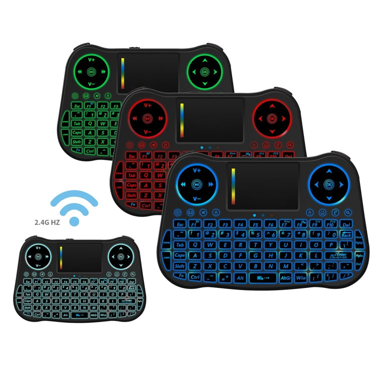 Lisslune | MT08 2.4GHz Mini Wireless Air Mouse QWERTY Keyboard with Color Lighting & Touchpad & Multimedia Control for PC, TV (Black)