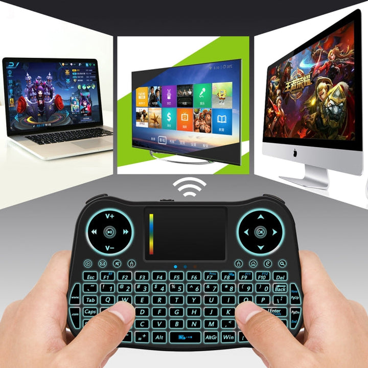 Lisslune | MT08 2.4GHz Mini Wireless Air Mouse QWERTY Keyboard with Color Lighting & Touchpad & Multimedia Control for PC, TV (Black)