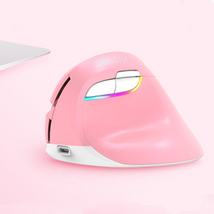 Lisslune | DELUX M618 Mini 2.4G Wireless 2400DPI USB rechargeable ergonomic vertical mouse (Pink)