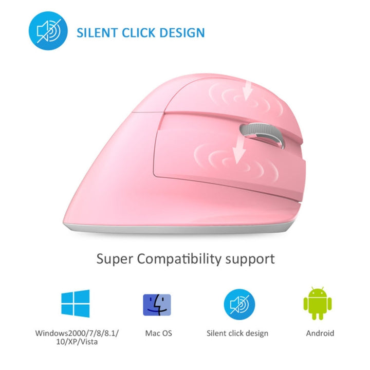 Lisslune | DELUX M618 Mini 2.4G Wireless 2400DPI USB rechargeable ergonomic vertical mouse (Pink)