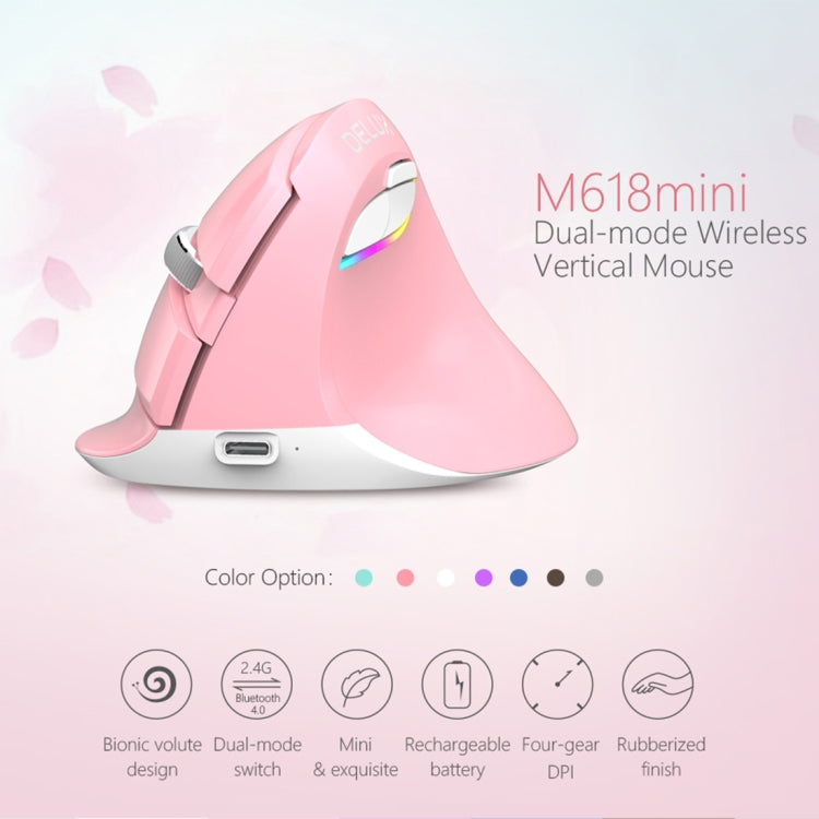 Lisslune | DELUX M618 Mini 2.4G Wireless 2400DPI USB rechargeable ergonomic vertical mouse (Pink)