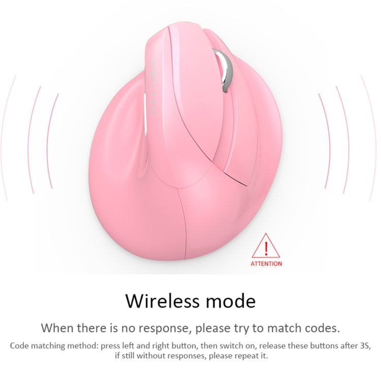 Lisslune | DELUX M618 Mini 2.4G Wireless 2400DPI USB rechargeable ergonomic vertical mouse (Pink)
