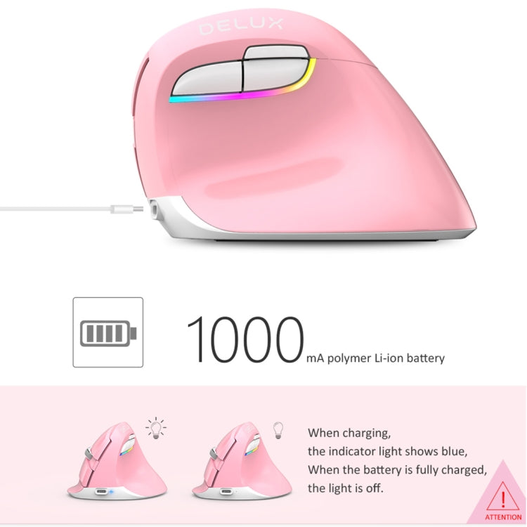 Lisslune | DELUX M618 Mini 2.4G Wireless 2400DPI USB rechargeable ergonomic vertical mouse (Pink)