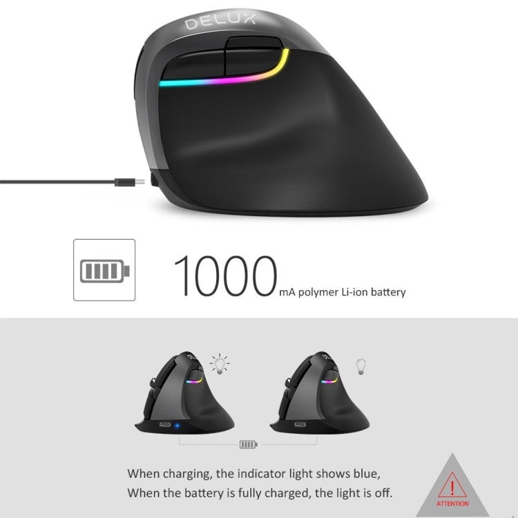 Lisslune | DELUX M618 Mini 2.4G Wireless 2400DPI USB Rechargeable Ergonomic Vertical Mouse (Gray)
