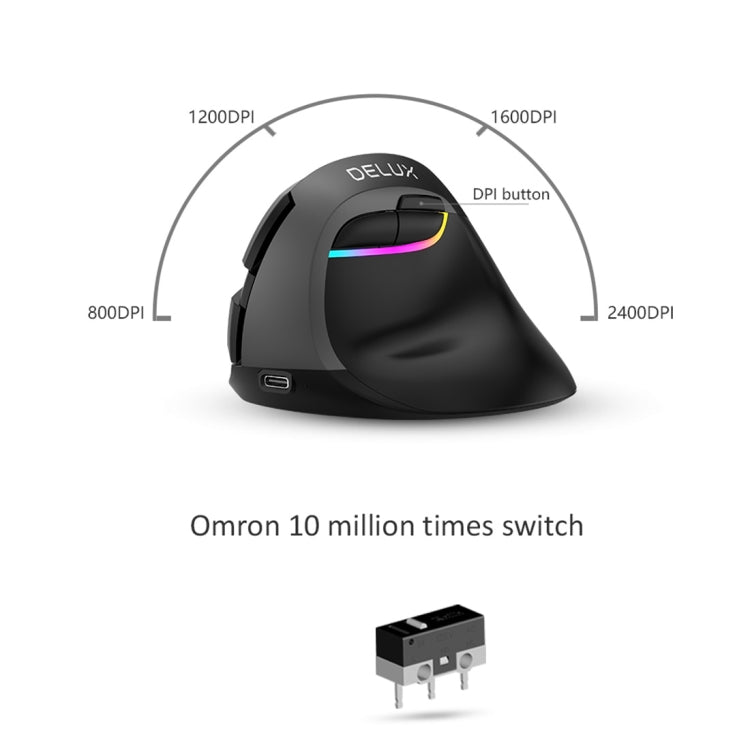 Lisslune | DELUX M618 Mini 2.4G Wireless 2400DPI USB Rechargeable Ergonomic Vertical Mouse (Gray)