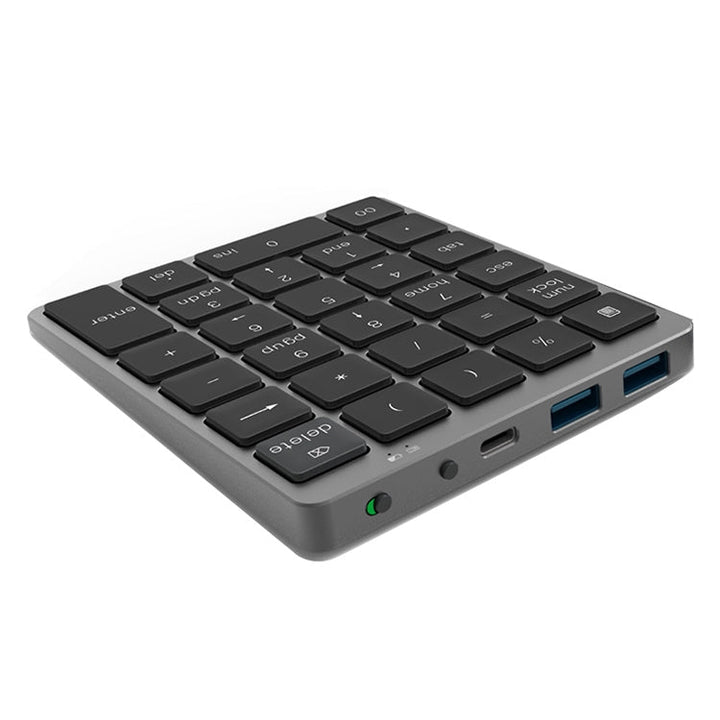 Lisslune | N970 Pro Dual Modes Aluminum Alloy Rechargeable Wireless Bluetooth Numeric Keypad with USB HUB (Gray)