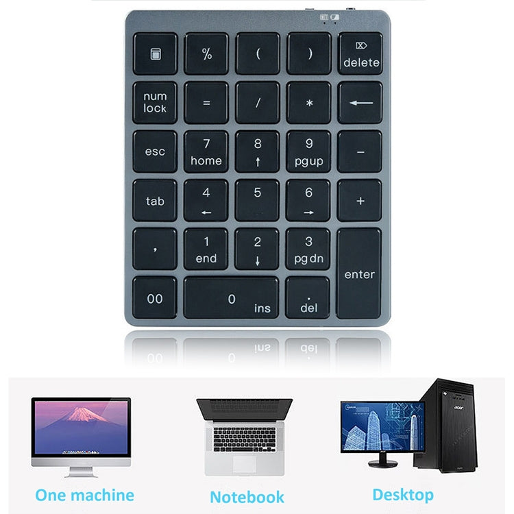 Lisslune | N970 Pro Dual Modes Aluminum Alloy Rechargeable Wireless Bluetooth Numeric Keypad with USB HUB (Gray)