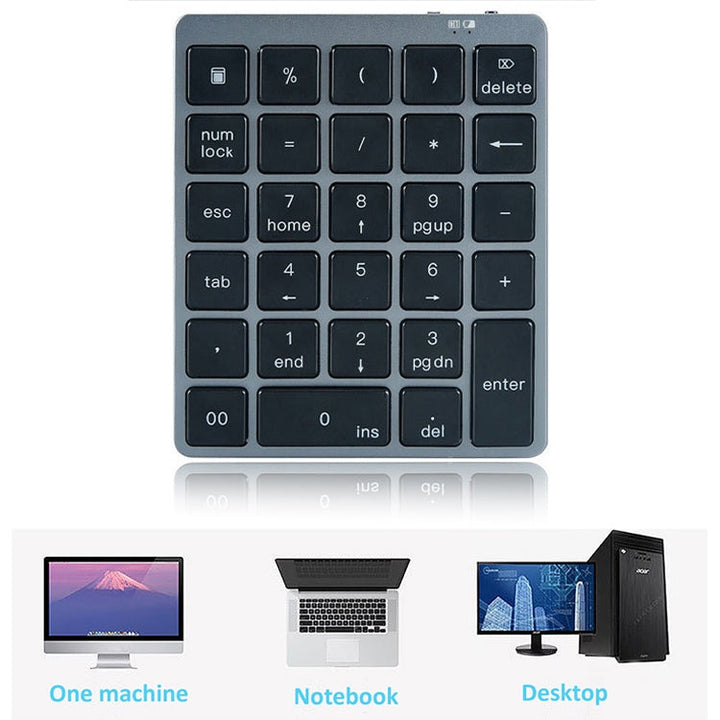 Lisslune | N970 Pro Dual Modes Aluminum Alloy Rechargeable Wireless Bluetooth Numeric Keypad with USB HUB (Gray)