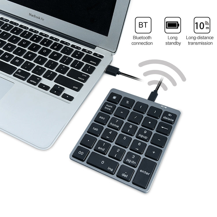 Lisslune | N970 Pro Dual Modes Aluminum Alloy Rechargeable Wireless Bluetooth Numeric Keypad with USB HUB (Gray)