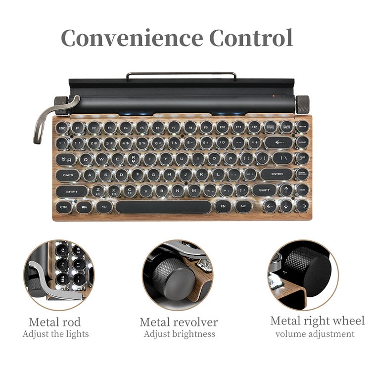 Lisslune | TW1867 Round Retro Punk Keycap Mechanical Wireless Bluetooth Keyboard (Wood)