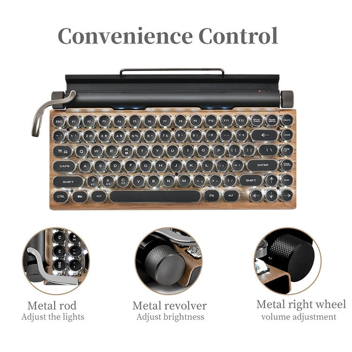 Lisslune | TW1867 Round Retro Punk Keycap Mechanical Wireless Bluetooth Keyboard (Wood)