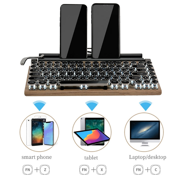 Lisslune | TW1867 Round Retro Punk Keycap Mechanical Wireless Bluetooth Keyboard (Wood)