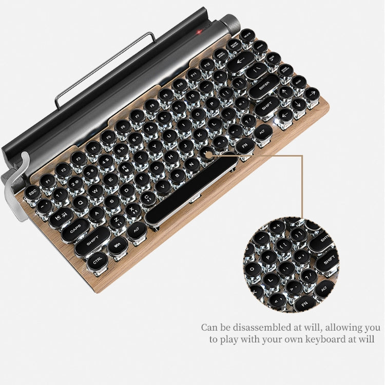 Lisslune | TW1867 Round Retro Punk Keycap Mechanical Wireless Bluetooth Keyboard (Wood)