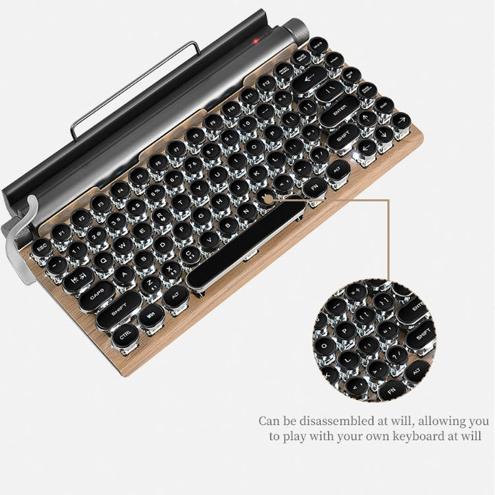 Lisslune | TW1867 Round Retro Punk Keycap Mechanical Wireless Bluetooth Keyboard (Wood)
