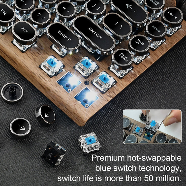 Lisslune | TW1867 Round Retro Punk Keycap Mechanical Wireless Bluetooth Keyboard (Wood)