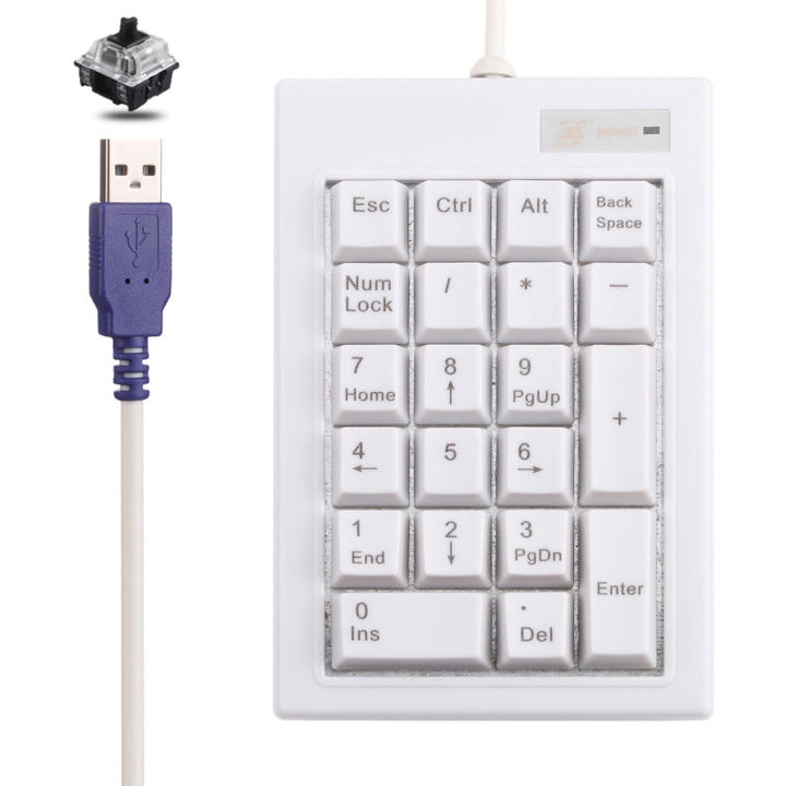 Lisslune | DX-21A 21-Keys USB Wired Mechanical Black Wave Mini Numeric Keypad (White)