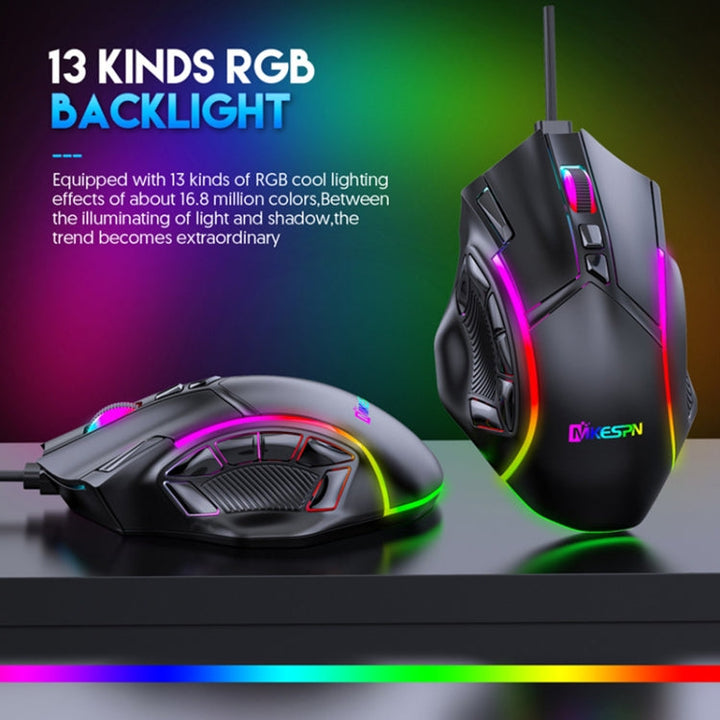 Lisslune | MKESPN X15 Full Speed 12800DPI 12 Keys Macro Definition RGB Wired Mouse