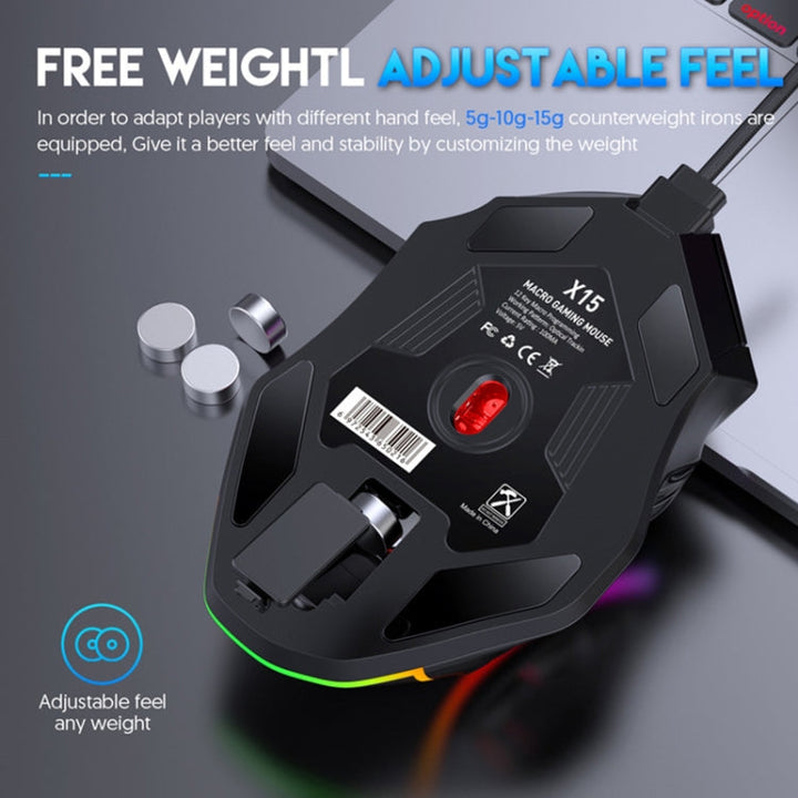 Lisslune | MKESPN X15 Full Speed 12800DPI 12 Keys Macro Definition RGB Wired Mouse