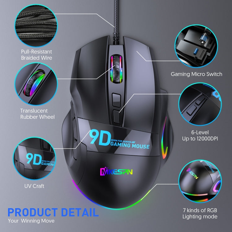 Lisslune | MKESPN X10 9-Button RGB Wired Full-Speed Macro Definition Gaming Mouse