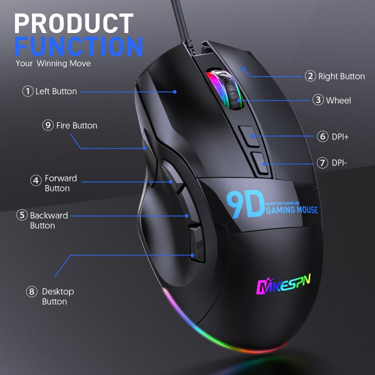 Lisslune | MKESPN X10 9-Button RGB Wired Full-Speed Macro Definition Gaming Mouse
