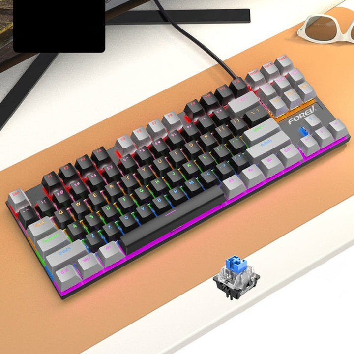 Lisslune | FOREV FV-301 87 Keys Blue Switches Mechanical Gaming Keyboard, Cable Length: 1.6 m (Black Grey)