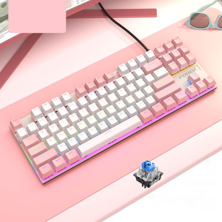 Lisslune | FOREV FV-301 87-Key Blue Switch Mechanical Gaming Keyboard, Cable Length: 1.6 m (Pink + White)