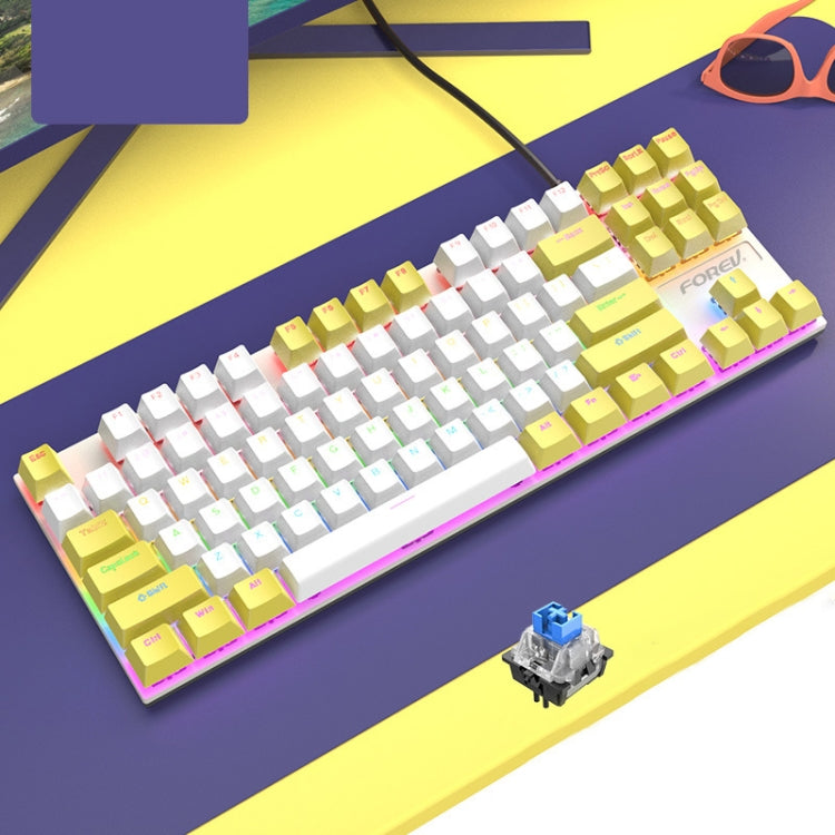 Lisslune | FOREV FV-301 87-Key Blue Axis Mechanical Gaming Keyboard, Cable Length: 1.6m (Yellow + White)