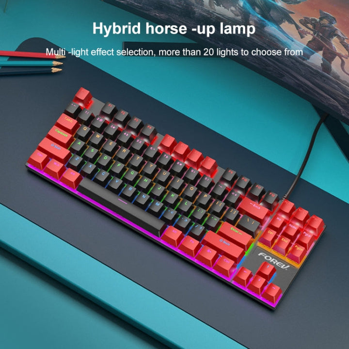 Lisslune | FOREV FV-301 87-Key Blue Axis Mechanical Gaming Keyboard, Cable Length: 1.6 m (Black Red)