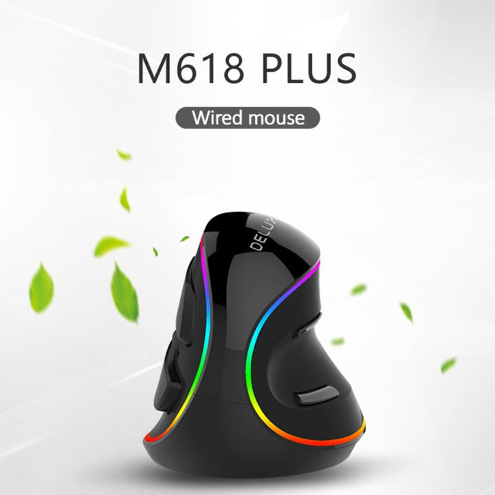 Lisslune | DELUX M618 Plus RGB Wired Optical Mouse Ergonomic Vertical Mouse 4000DPI
