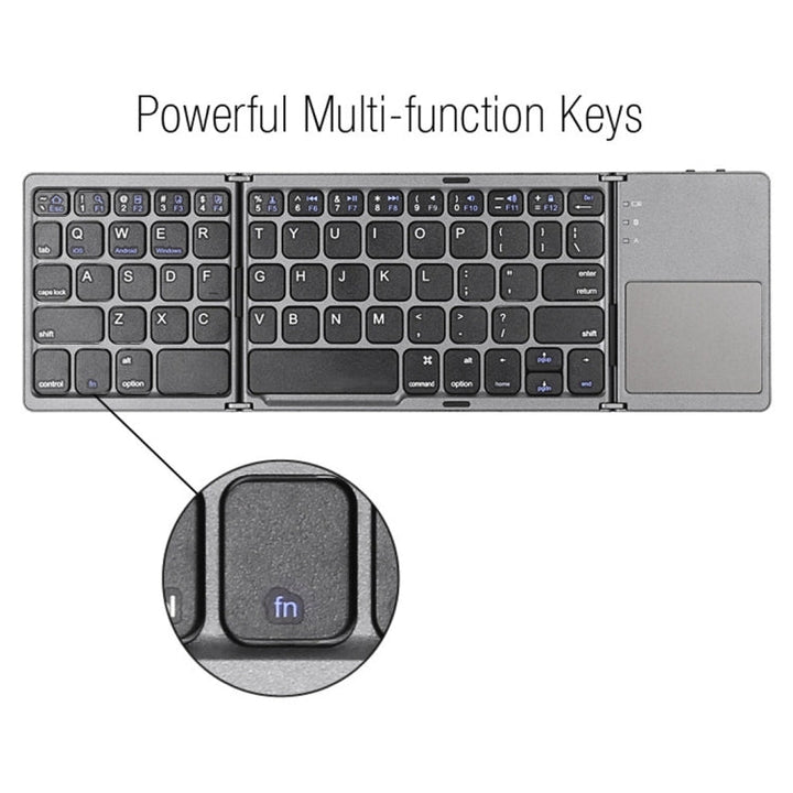 Lisslune | B033 Rechargeable 3-Fold 64-Key Bluetooth Wireless Keyboard with Touchpad (Silver)