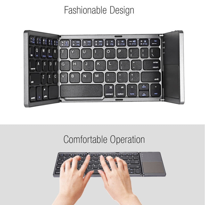 Lisslune | B033 Rechargeable 3-Fold 64-Key Bluetooth Wireless Keyboard with Touchpad (Silver)