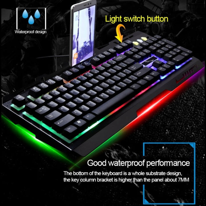 Lisslune | Chasing Leopard G700 USB RGB backlit wired optical gaming mouse and keyboard set, keyboard cable length: 1.35m, mouse cable length: 1.3m (Black)