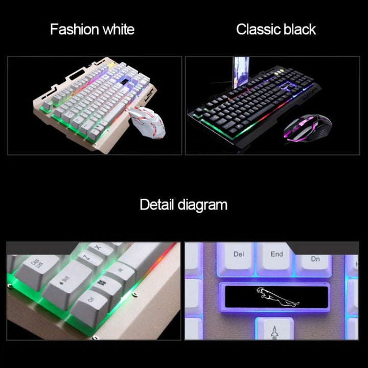Lisslune | Chasing Leopard G700 USB RGB Backlit Wired Optical Gaming Mouse and Keyboard Set, Keyboard Cable Length: 1.35 m, Mouse Cable Length: 1.3 m (White)