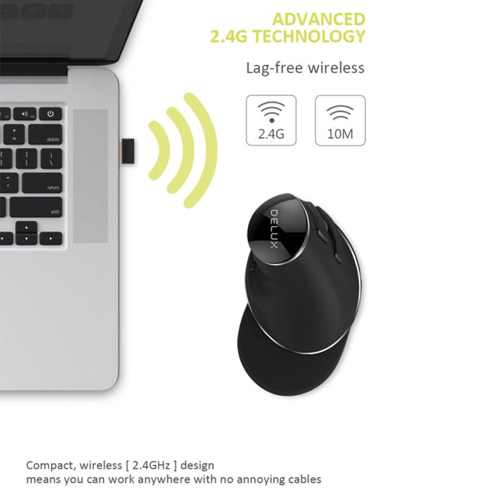Lisslune | DELUX M618 Plus 2.4G 1600DPI Wireless Portable Vertical Ergonomic Mouse